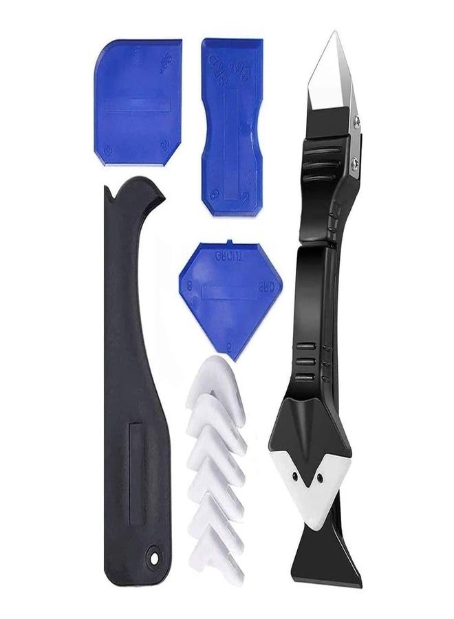 SEMITO 5-in-1 Stainless Steel Head Caulking Tool Kit with Scraper | Sealant Finishing Grout Remover & Gap Filler Tool for Tiles, Countertops, Bathtubs, Sinks, Windows & Home Use (5 Silicone Radius Pads) - Image 1